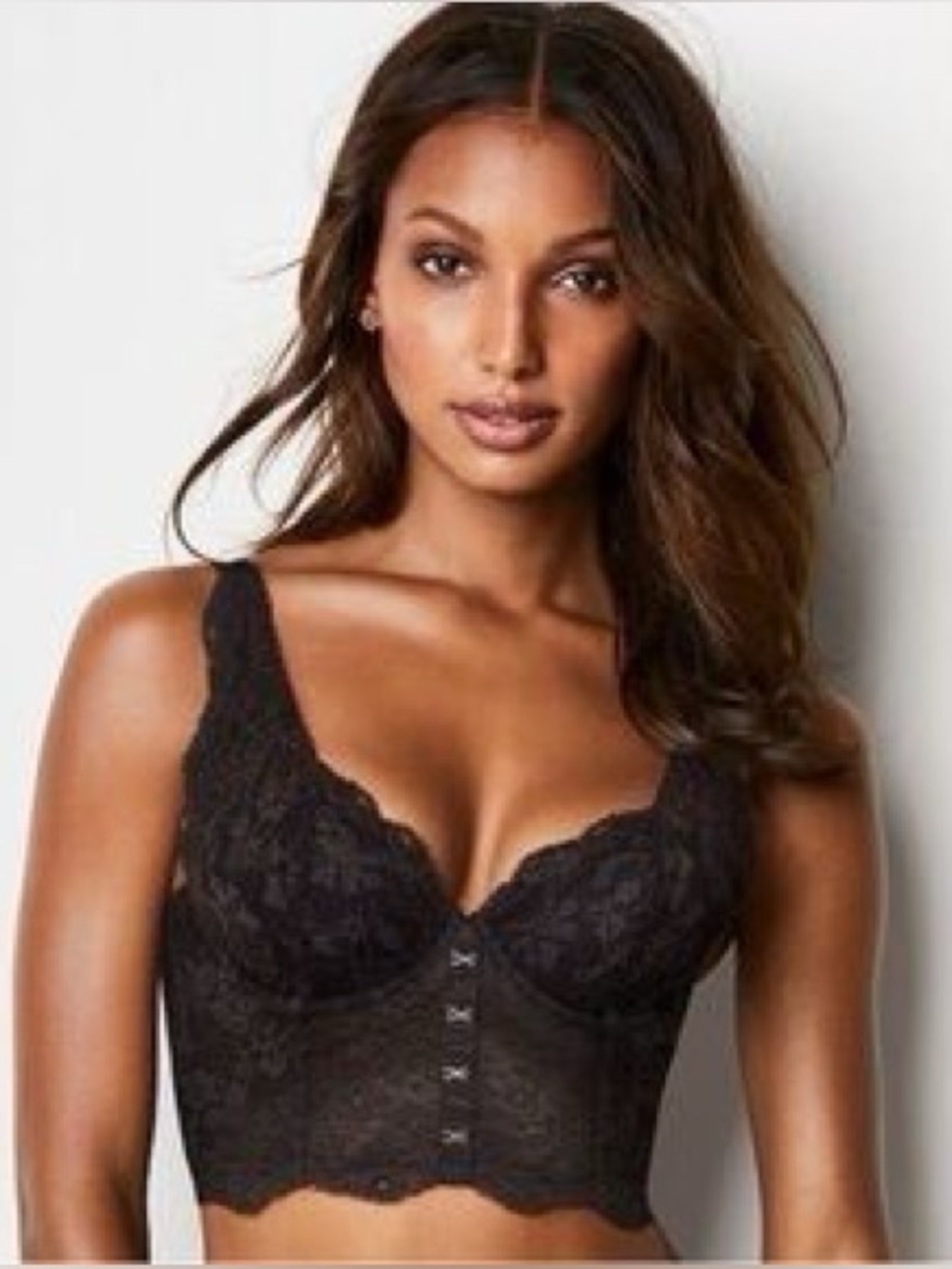 Victoria’s secret black lace longline corset hook and eye closure 32C